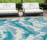 8' X 10' Teal Blue Sky Blue And Aqua Abstract Washable Indoor Outdoor Area Rug