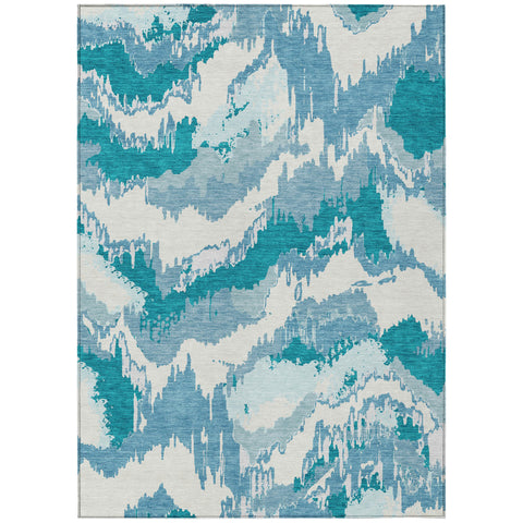 8' X 10' Teal Blue Sky Blue And Aqua Abstract Washable Indoor Outdoor Area Rug