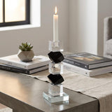 Set of Two Black And Clear Crystal Tabletop Taper Candlesticks