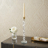 14" Clear And Gold Geo Stacks Crystal Tabletop Taper Candlestick