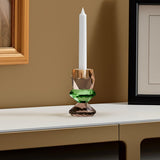 5" Amber Green And Smoky Black Faceted Crystal Tabletop Taper Candlestick