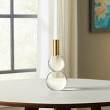 Set of Two Clear And Gold Geo Orbs Crystal Tabletop Taper Candlesticks