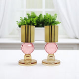Set of Two Amber Gold And Pink Faceted Crystal Tabletop Taper Candlesticks