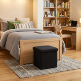 15" Black Boucle Cube Ottoman With Storage