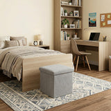 15" Gray Boucle Cube Ottoman With Storage
