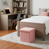 15" Pink Boucle Cube Ottoman With Storage