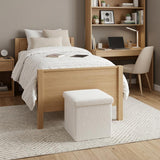 15" White Boucle Cube Ottoman With Storage