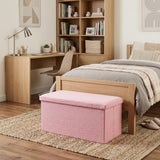30" Pink Boucle Ottoman With Storage