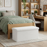 30" White Boucle Ottoman With Storage