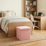 12" Pink Boucle Cube Ottoman With Storage