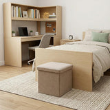 12" Taupe Boucle Cube Ottoman With Storage