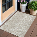 3' X 5' Beige And Ivory Geometric Washable Indoor Outdoor Area Rug