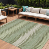 8' X 10' Artichoke Green And Light Green Striped Washable Indoor Outdoor Area Rug