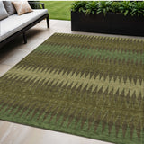 5' X 8' Olive Green And Dark Green Striped Washable Indoor Outdoor Area Rug
