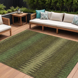 8' X 10' Olive Green And Dark Green Striped Washable Indoor Outdoor Area Rug