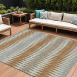 8' X 10' Orange Gray And Beige Striped Washable Indoor Outdoor Area Rug