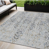 5' X 8' Gray Black And Green Floral Washable Indoor Outdoor Area Rug