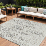 8' X 10' Ivory And Brown Floral Washable Indoor Outdoor Area Rug