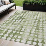 5' X 8' Artichoke Green And Ivory Abstract Washable Indoor Outdoor Area Rug