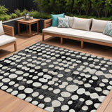 8' X 10' Black And Ivory Abstract Washable Indoor Outdoor Area Rug