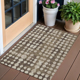 3' X 5' Brown And Beige Abstract Washable Indoor Outdoor Area Rug