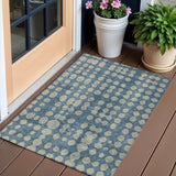 3' X 5' Denim Blue And Gray Abstract Washable Indoor Outdoor Area Rug