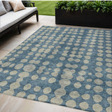 5' X 8' Denim Blue And Gray Abstract Washable Indoor Outdoor Area Rug