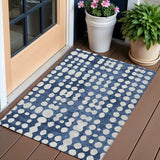 3' X 5' Navy Blue And Ivory Abstract Washable Indoor Outdoor Area Rug