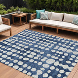8' X 10' Navy Blue And Ivory Abstract Washable Indoor Outdoor Area Rug