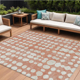 8' X 10' Salmon And Ivory Abstract Washable Indoor Outdoor Area Rug