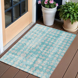3' X 5' Teal Blue And Ivory Abstract Washable Indoor Outdoor Area Rug