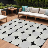 8' X 10' Black Gray And Ivory Abstract Washable Indoor Outdoor Area Rug