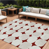 8' X 10' Burgundy Beige And Ivory Abstract Washable Indoor Outdoor Area Rug