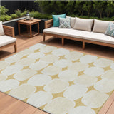 8' X 10' Gold And Beige Abstract Washable Indoor Outdoor Area Rug