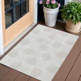 3' X 5' Ivory And Beige Abstract Washable Indoor Outdoor Area Rug