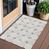 3' X 5' Lavender Beige And Ivory Abstract Washable Indoor Outdoor Area Rug