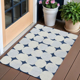 3' X 5' Navy Blue Gray And Ivory Abstract Washable Indoor Outdoor Area Rug