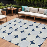 8' X 10' Navy Blue Gray And Ivory Abstract Washable Indoor Outdoor Area Rug