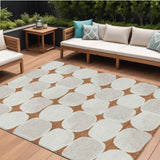 8' X 10' Brown And Ivory Abstract Washable Indoor Outdoor Area Rug