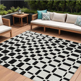 8' X 10' Black And Ivory Geometric Washable Indoor Outdoor Area Rug