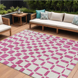 8' X 10' Blush And Ivory Geometric Washable Indoor Outdoor Area Rug