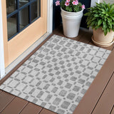 3' X 5' Gray And Ivory Geometric Washable Indoor Outdoor Area Rug