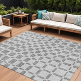 8' X 10' Gray And Ivory Geometric Washable Indoor Outdoor Area Rug