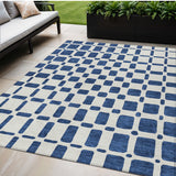 5' X 8' Navy Blue And Ivory Geometric Washable Indoor Outdoor Area Rug