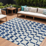 8' X 10' Navy Blue And Ivory Geometric Washable Indoor Outdoor Area Rug