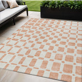 5' X 8' Peach And Beige Geometric Washable Indoor Outdoor Area Rug