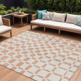 8' X 10' Peach And Beige Geometric Washable Indoor Outdoor Area Rug