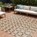 8' X 10' Terra Cotta And Beige Geometric Washable Indoor Outdoor Area Rug