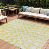8' X 10' Yellow And Gray Geometric Washable Indoor Outdoor Area Rug