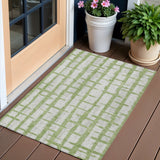 3' X 5' Green And Gray Striped Washable Indoor Outdoor Area Rug